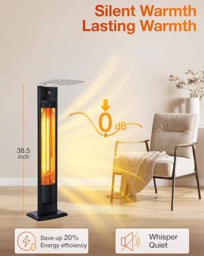 hykolity Electric Patio Heater 38.5in, 1500W Infrared Indoor & Outdoor, Portable Standing Space Heater with IPX4 Waterproof, Tip-Over, Overheat Protection for Patio, Backyard,Living room - Image 2