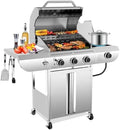 Electactic 3-Burner Propane Gas Grill with Side Burner, 34,000 BTU Stainless Steel BBQ Grill with Enameled Cast Iron Grates, Built-In Thermometer, Barbecue Grill for Outdoor Cooking, Patio, Tailgates by Electactic