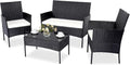 Patio Furniture Set 4 Pieces, Outdoor Rattan Furniture with Tempered Glass Coffee Table, Modern Rattan Patio Chairs Conversation Sets with Sofa for Garden, Terrace, Porch, Lawns by PAIQIAN