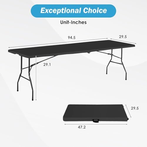 HKLGorg 8ft Folding Table, Black Plastic Foldable Party Dining Table - Image 3