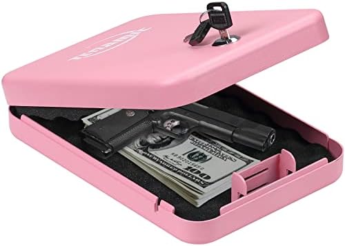 Tenamic Pistol Safe, Portable Travel Gun Safe, Solid Steel Handgun Lock Box for Home, Gun Safes for Car, Pink by Tenamic