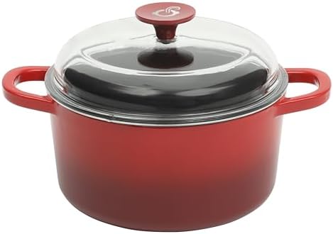 Crock Pot Artisan 3-Quart Round Cast Iron Dutch Oven With Oven Safe Borasilicate Lid - Red by Crock-PotBrand