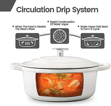 EDGING CASTING Cast Iron Dutch Oven With Lid Round Pot Enameled Covered for Bread Baking, 7 Quart, White - Image 5