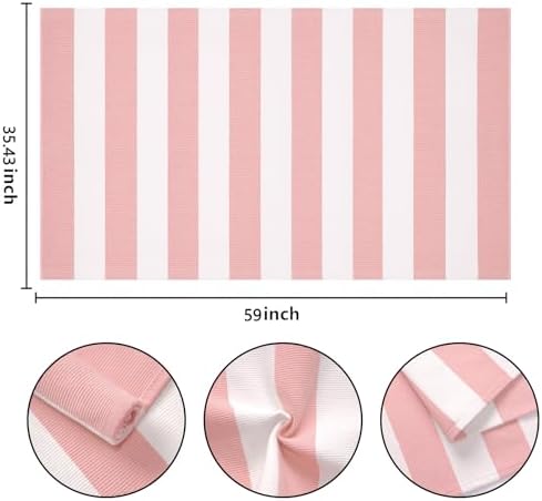 BUAGETUP Washable Outdoor Rug 3'x 5'Pink and White Striped Area Rug - Image 2