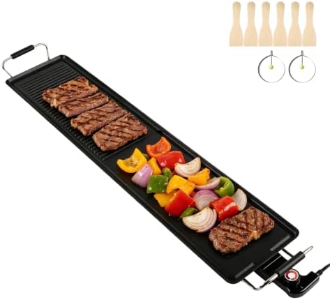 39.5-Inch Electric Griddle & Teppanyaki Grill, 1400W Large Non-Stick Surface, Intelligent Temperature Control, Easy to Clean. Indoor/Outdoor Use for Pancakes, BBQ, Camping & Gatherings by i-keukenn