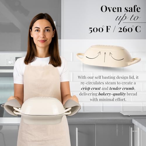 Dutch Oven For Sourdough Bread Baking – Enamelled Cast Iron Bread Loaf Pot – Oven Safe Non Stick Bread Pot – Rectangular, Cream, 24cm x 16cm – by Nuovva - Image 4