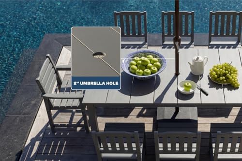 Perli™ 9-Piece Outdoor Dining Set, All-Weather HDPE Patio Furniture with 8 Ergonomic Chairs & Large Table, Built-in Umbrella Hole, UV-Resistant Set for Backyard, Deck, Poolside, Grey - Image 6
