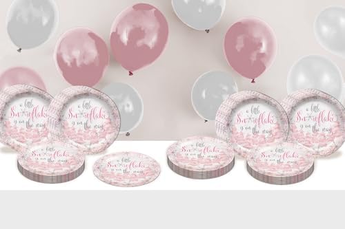 Birthday Galore A Little Snowflake is On The Way Girl's Baby Shower - 32 Piece Disposable Party Supplies - Winter Baby Shower Decorations - Round Party Plates - Large 9" Paper Plates In Bulk - Image 6