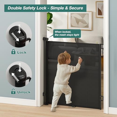 Retractable Baby Gate for Stairs, Dog Gate Indoor 55" Wide × 34" Tall Black - Image 3
