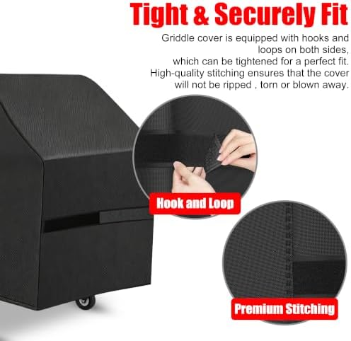 Griddle Cover, 28 Inch BBQ Gas Grill Cover with Hood for Blackstone Grill, Waterproof, Anti-Uv, Rip-Proof, Fade Resistant Material, Outdoor Griddle Cover with Hook-and-Loop Straps, Heavy Duty Black - Image 4