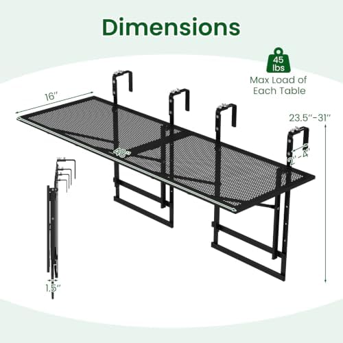 Tangkula 48" Folding Balcony Railing Table for 1.5"-3.5" Thick - Image 3