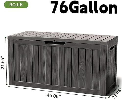 ROJIK Outdoor Storage Housing Deck Box - Waterproof Patio Furniture, Garden Tools, Cushions, Pool Accessories Storage Bench with Lockable Lid and Side Handles (Black 76 Gal) - Image 2
