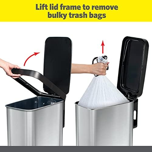 Glad Slim Trash Can with Clorox Odor Protection - Narrow Kitchen Garbage Bin with Soft Close Lid, Step On Foot Pedal and Waste Bag Roll Holder, Stainless Steel, 12 Gallon/45 Liter - Image 3