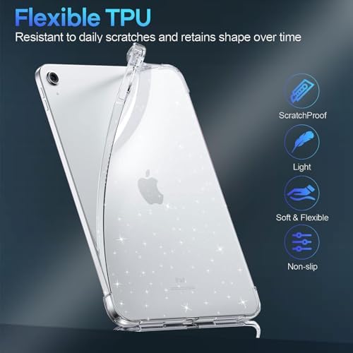 Glitter Case for iPad (A16) 11th Generation 11 Inch 2025/ 10th Generation 10.9 Inch 2022, Slim Lightweight Shockproof TPU Protective Cover with Raised Edge, Sparkly Back Bumper - Glitter Clear - Image 5