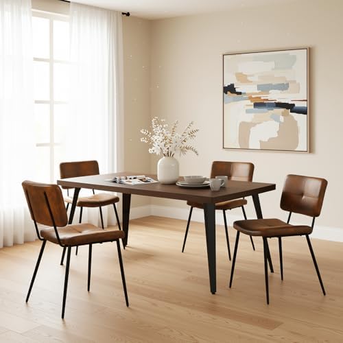 FurnitureR 63" Patio Dining Table – Brown Wood Grain Desktop with Black Matte Iron Legs, Outdoor Dining Table for Patios or Gardens, Seats Up to 6, Brown - Image 5