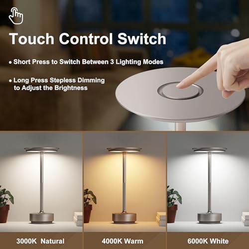 2 Pack Cordless Table Lamps Rechargeable, 5000mAh LED Table Light - Image 2