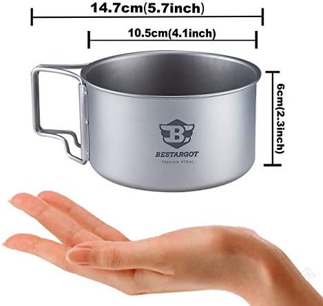 Bestargot Camping Titanium Pot, 750ml Outdoor Cup with Insulation Cup Carrier, Titanium Camping Drinkware, 132g Lightweight and Large Capacity (450 titanium) - Image 3