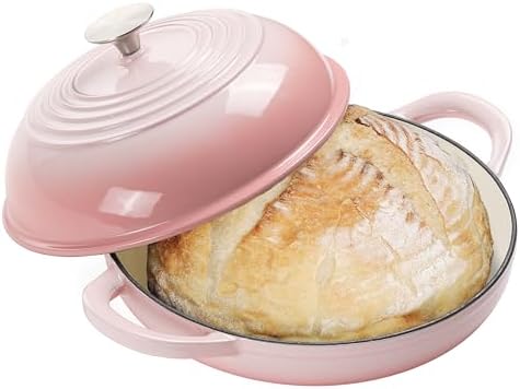 6QT Enameled Cast Iron Round Bread Oven, Sourdough Dutch Oven, Pink by NSIRONS