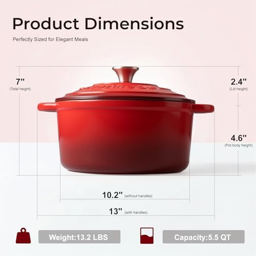 Parmedu 5.5QT Enameled Cast Iron Dutch Oven for Sourdough Bread Baking, Easy Cleaning, Versatile for Stewing, Roasting, Braised Chicken, Soup & More - Image 5