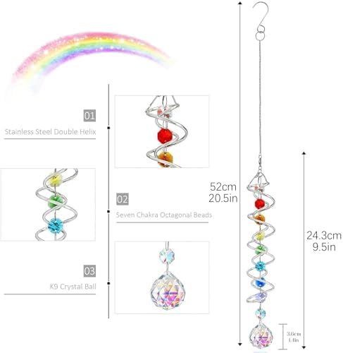 20.5in Crystal Sun Catcher with Chakra Beads Wind Spinner Decor - Image 5