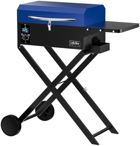 ONLYFIRE GRILLS BBQ Wood Pellet Grill Smoker with Foldable Cart, Blue GS342 by ONLYFIREGRILLS
