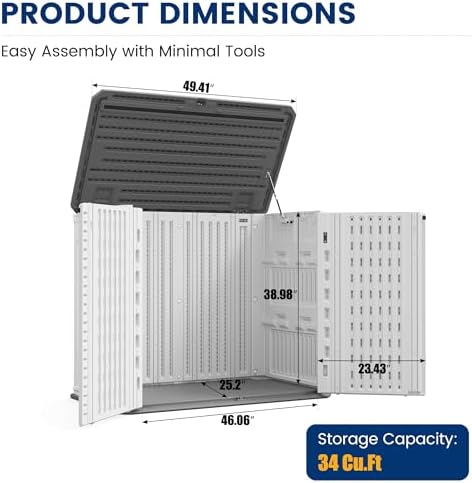 UDPATIO 34 Cu.Ft Outdoor Storage Shed, HDPE Resin Horizontal Cabinet,White - Image 3