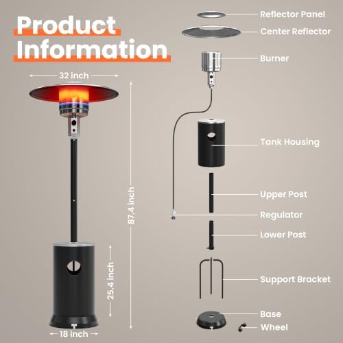 Pamapic Outdoor Propane Patio Heater, 2-in-1 Table Design, Double-Layer Stainless Steel Burner, with Heavy-Duty Waterproof Cover, Residential Use，Matte black - Image 4