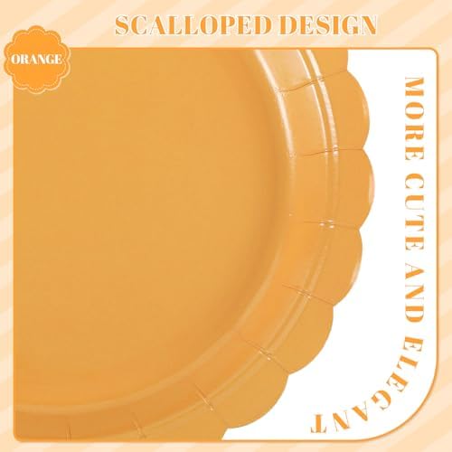 NatNarr 30 Pk Orange Plates 9" Scalloped Fall Thanksgiving Dessert Plates - Image 3