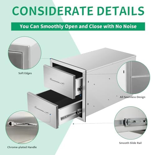 Outdoor Kitchen Drawers 14" W x 15" H x 23" D Stainless Steel Double Drawers with Ergonomic Handle for BBQ Island, Patio Grill Station & Outdoor Kitchen Cabinets - Image 4