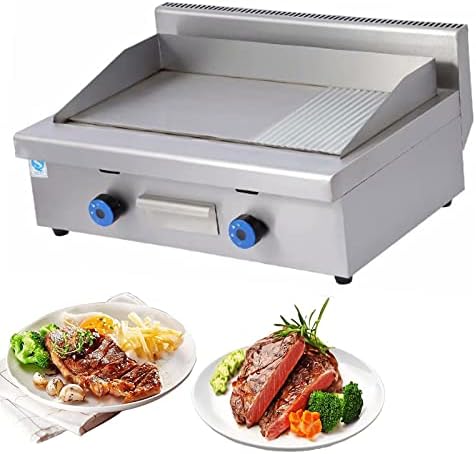 Double Gas Griddle Grill Smooth Commercial Stainless Steel Heavy Duty Restaurant Outdoor Griddle Gas Baking Plate Burger Grill (722) by Unknown