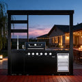 97-Inch 4-Burner 72000 BTU Propane Gas Grill Island with Shed, 304 Stainless Steel Black, Wine Cooler, Rotisserie & Granite Countertops for Backyard BBQ, Black by Dvasovio