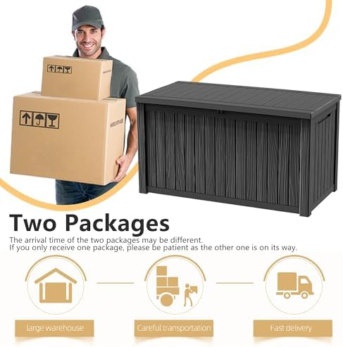 ROJIK 180 Gallon Outdoor Storage Box Waterproof-Patio Furniture Resin Deck Box, Garden Tools, Cushions, Pool Accessories Storage Bench with Lockable Lid and Side Handles (Black, 180 Gal) - Image 7