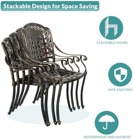 MEETWARM 5 Piece Patio Dining Set, Outdoor All-Weather Cast Aluminum Dining Table Set, Patio Furniture Set for Backyard, Include 4 Chairs with Cushions and a 35.4" Round Table, Ocean Blue - Image 7