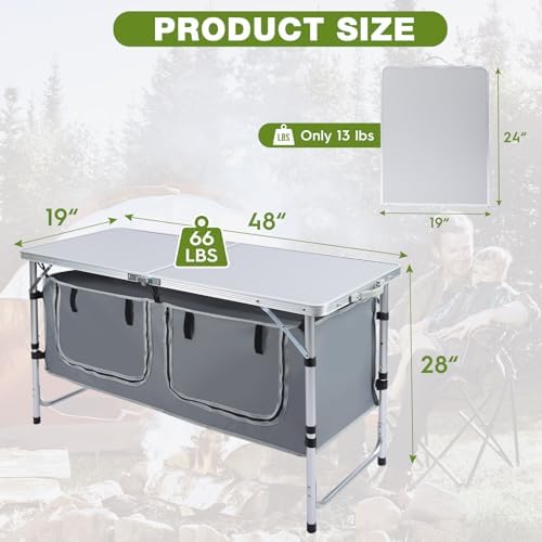 Outdoor Folding Camping Table with Storage Organizer(Grey) - Image 3