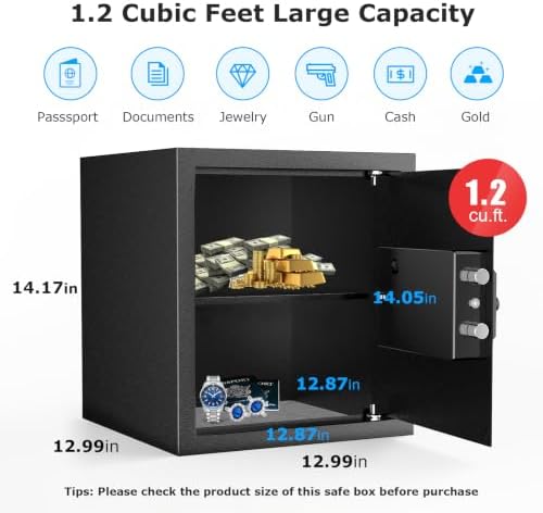 Bonsaii Security Safe Box With Keypad Lock 1.2 Cu.Ft for Cash Jewelry Home - Image 2