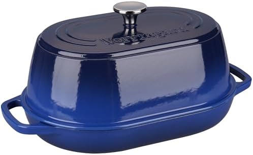 VORRINGARD Enameled Cast Iron Dutch Oven Pot with Dome Lid, Oval Bread Oven for Homemade Sourdough Bread Baking, Oven Safe up to 500°F, 6 Quart, Blue - Image 6