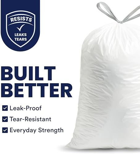 Plasticplace 6 Gallon Trash Bags White Drawstring Garbage Can Liners, 17” x 20”, 100 Count, for Bathroom Kitchen Office Car Small Trash Bags, Leak-Proof & Tear-Resistant - Image 2