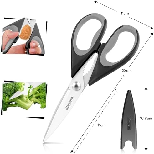 iBayam 8.5" Kitchen Scissors with Sheath, Black Cooking Scissors - Image 3
