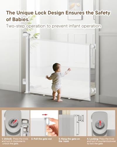 Extra Wide Retractable Baby Gate 71" Wide Fits Large Opening White - Image 4