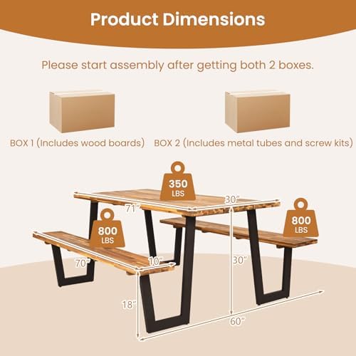 ORALNER Acacia Wood Picnic Table Bench Set w/2“ Umbrella Hole, 6-8 Person - Image 2