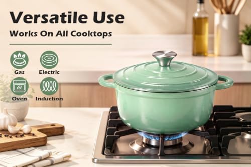 Leonyo 2-Quart Small Enameled Cast Iron Dutch Oven with Lid,Pistachio Green - Image 6