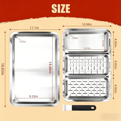 BBQ Vegetable Grill Basket Set, 4 Piece Stainless Steel Grill Pan Set with Universal Handle & lid, Dishwasher Safe, for Outdoor Cooking, Camping, Picnic, For Grilling Fish Veggies & Meats - Image 3