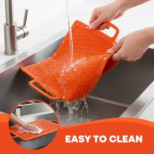 Portable Outdoor Silicone Grill Mat, Foldable Heat-Resistant Table Mat & BBQ Side Shelf Tool Pad with Snap Buttons, Converts into Storage Bag for Utensils and Food, Food-Grade, Non-Slip(Orange) - Image 6