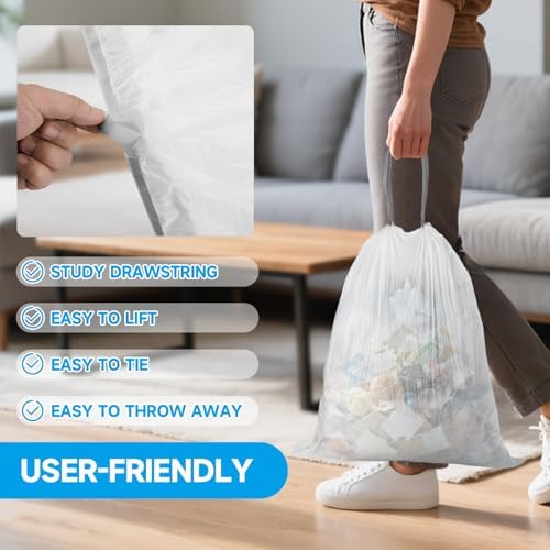 180 Ct 2.6 Gal Drawstring Small Trash Bags, Unscented for Bathroom - Image 6