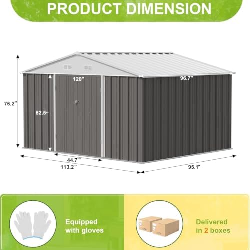 JUMMICO 10x8 FT Outdoor Storage Shed, Gray - Image 2