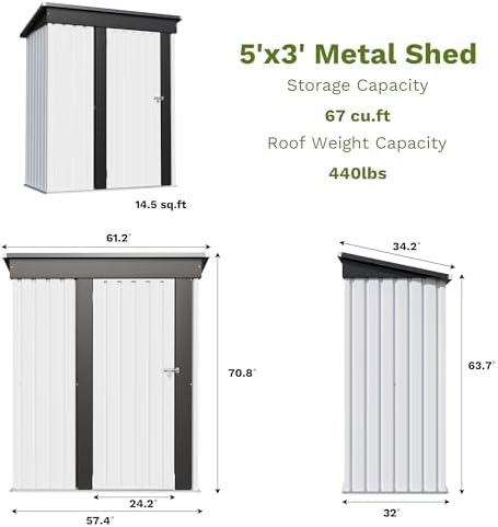 Patiowell 5x3 FT Outdoor Storage Shed, White - Image 3