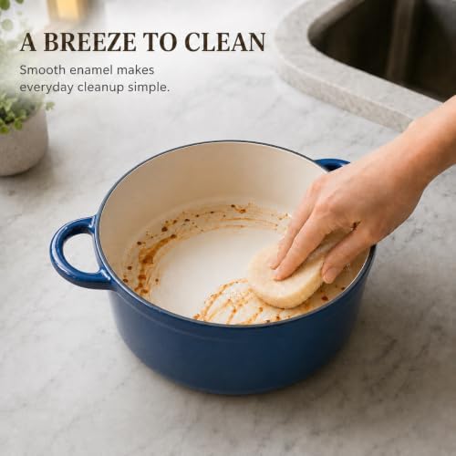 Parmedu 5.5QT Enameled Cast Iron Dutch Oven for Sourdough Bread Indigo Blue - Image 3