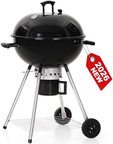 22 inch Kettle Charcoal BBQ Grill with Wheels for Outdoor Cooking by GREENPARTY