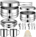 Funnymoom 14 Piece Camp Cooking Set, Stainless Steel Camping Cookware with Pot and Pan Kit 2 Set Stainless Steel Cups Plates Forks Knives Spoons for Camping, Backpacking, Outdoor Cooking and Picnic by Funnymoom