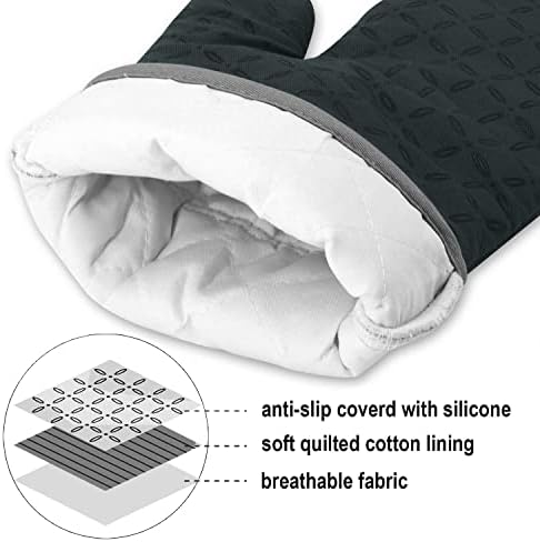 KEGOUU Oven Mitts and Pot Holders 6pcs Set, Kitchen Oven Glove High Heat Resistant 500 Degree Extra Long Oven Mitts and Potholder with Non-Slip Silicone Surface for Cooking (Deep Green) - Image 3